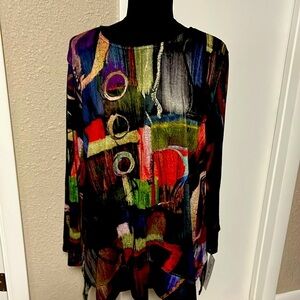 NWT Jess and jane Heather fabric scoop neck asymmetrical blouse. Barcelona